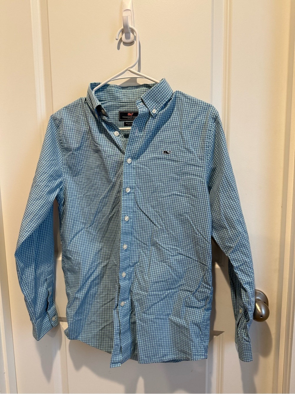 Vineyard Vines Whale Shirt Blue Gingham Button Down Cotton Men’s Large